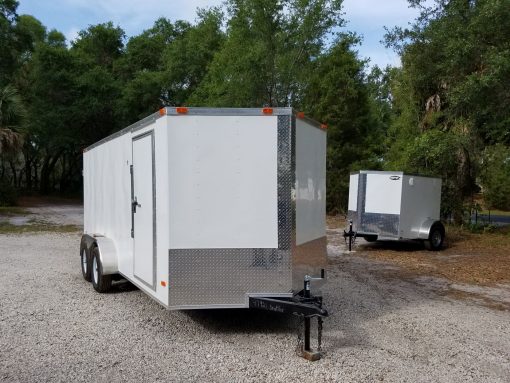 7x16 TA Trailer - White, Double Doors, Side Door, Extra Height