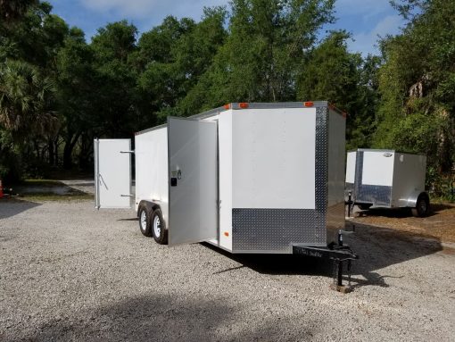 7x16 TA Trailer - White, Double Doors, Side Door, Extra Height