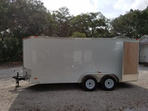 7x16 TA Trailer - White, Double Doors, Side Door, Extra Height