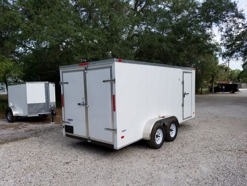 7x16 TA Trailer - White, Double Doors, Side Door, Extra Height