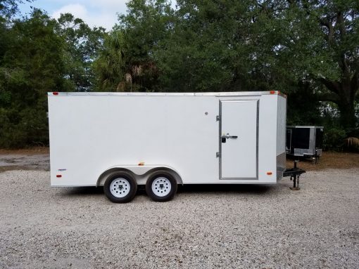 7x16 TA Trailer - White, Double Doors, Side Door, Extra Height