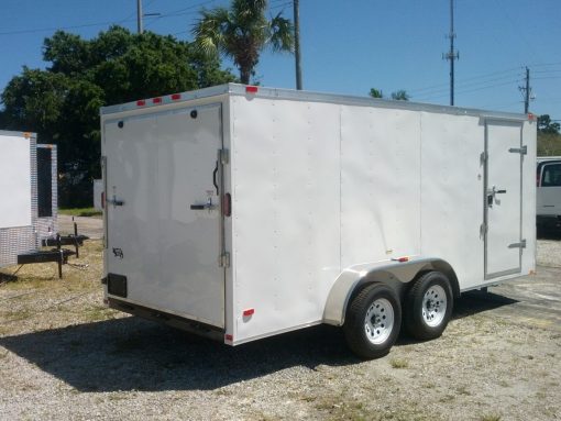 7x16 TA Trailer - White, Ramp, Side Door, Extra Height