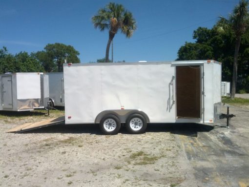 7x16 TA Trailer - White, Ramp, Side Door, Extra Height