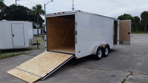 7x18 TA Trailer - White, Ramp, Side Door, Extra Height