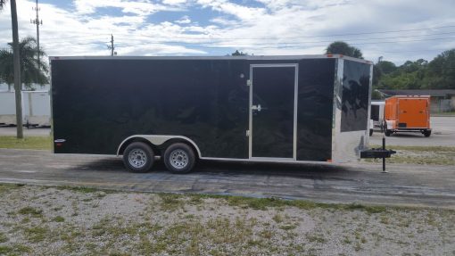 8.5x20 TA Trailer - Black, Double Barn Doors, Side Door, D-Rings