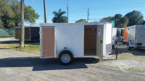 5x10 SA Trailer - White, Double Doors, Side Door, Side Vents