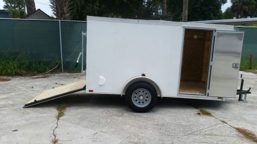 5x10 SA Trailer - White, Ramp, Side Door, Side Vents