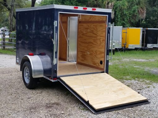 5x8 SA Trailer - Blue, Ramp, Side Door, Side Vents