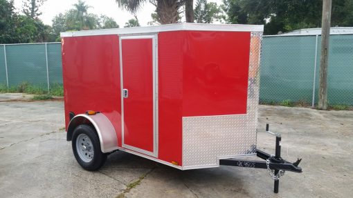 5x8 SA Trailer - Red, Ramp, Side Door, Side Vents