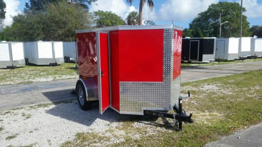 5x8 SA Trailer - Red, Ramp, Side Door, Side Vents