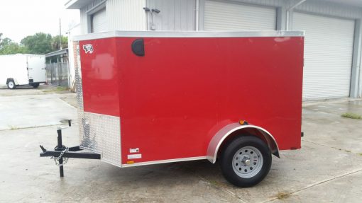 5x8 SA Trailer - Red, Ramp, Side Door, Side Vents