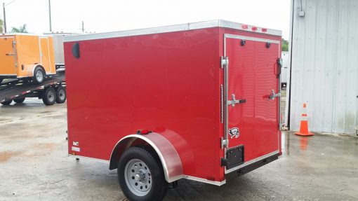 5x8 SA Trailer - Red, Ramp, Side Door, Side Vents