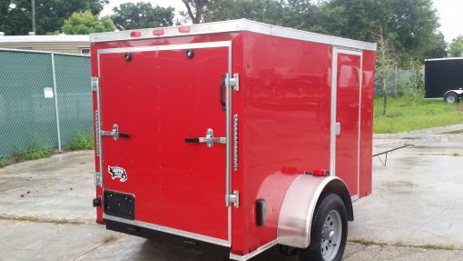 5x8 SA Trailer - Red, Ramp, Side Door, Side Vents