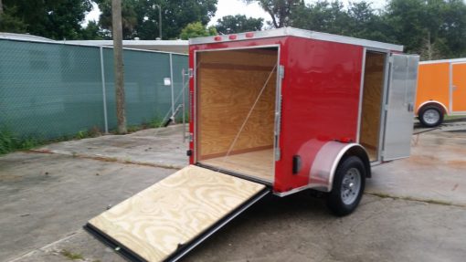 5x8 SA Trailer - Red, Ramp, Side Door, Side Vents