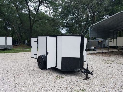 5x8 SA Trailer - White, Barn Doors, Blackout Package, Two Side Doors, Side Vents