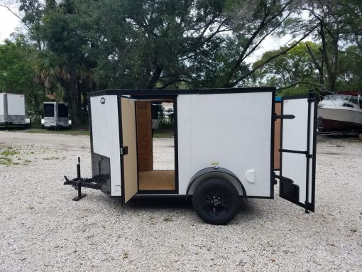 5x8 SA Trailer - White, Barn Doors, Blackout Package, Two Side Doors, Side Vents