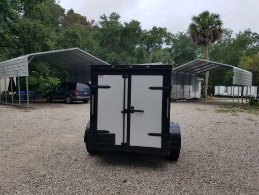 5x8 SA Trailer - White, Barn Doors, Blackout Package, Two Side Doors, Side Vents