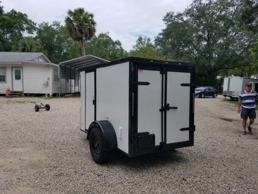 5x8 SA Trailer - White, Barn Doors, Blackout Package, Two Side Doors, Side Vents