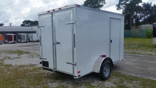 6x10 SA Trailer - White, Double Barn Doors, Side Door, Extra Height