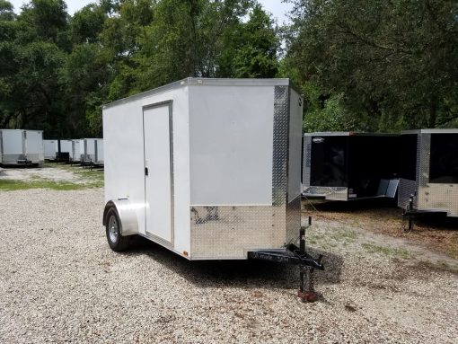 6x10 SA Trailer - White, Ramp, Side Door, Extra Height, Window, D-Rings