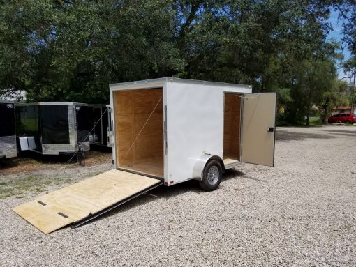 6x10 SA Trailer - White, Ramp, Side Door, Extra Height, Window, D-Rings