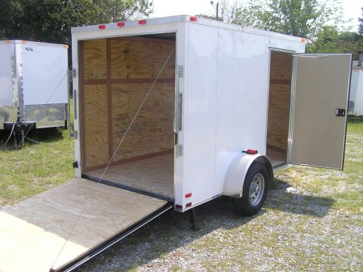 6x10 SA Trailer - White, Ramp, Side Door, Extra H, Stab Jacks