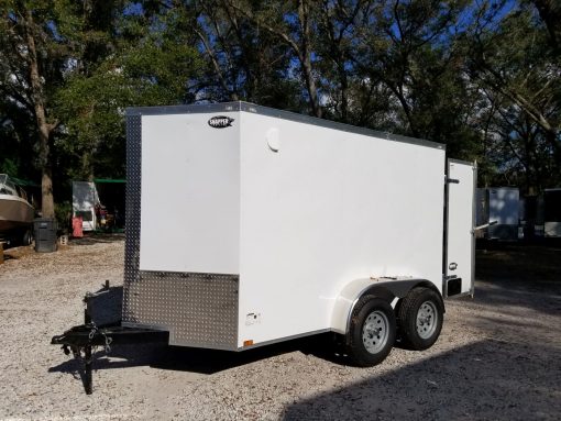 6x10 TA Trailer - White, Double Barn Doors, Side Door, Extra Height, Bar Lock