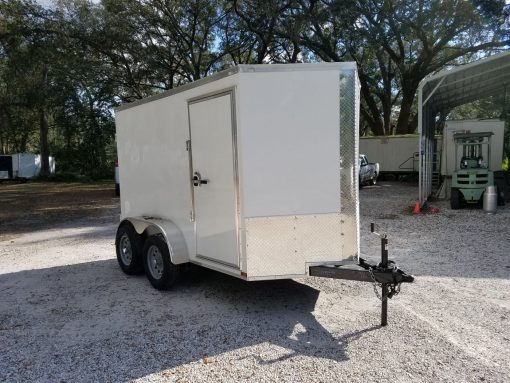 6x10 TA Trailer - White, Double Barn Doors, Side Door, Extra Height, Bar Lock