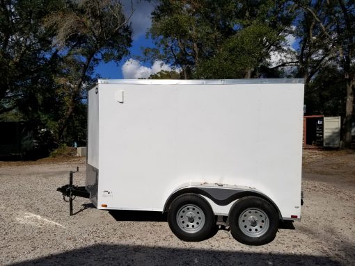 6x10 TA Trailer - White, Double Barn Doors, Side Door, Extra Height, Bar Lock