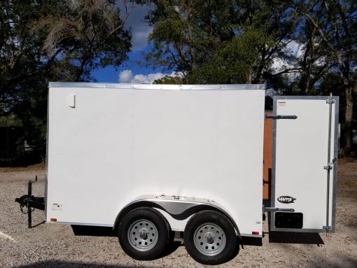 6x10 TA Trailer - White, Double Barn Doors, Side Door, Extra Height, Bar Lock