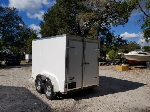 6x10 TA Trailer - White, Double Barn Doors, Side Door, Extra Height, Bar Lock