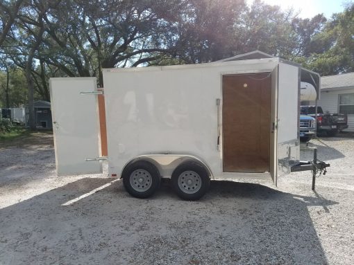 6x10 TA Trailer - White, Double Barn Doors, Side Door, Extra Height, Bar Lock