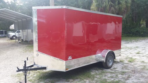 6x12 SA Trailer - Red, Ramp, Extra Height, Door in V-Nose