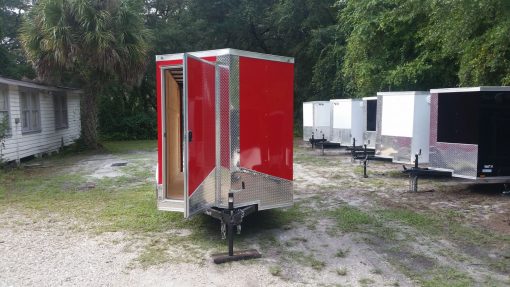 6x12 SA Trailer - Red, Ramp, Extra Height, Door in V-Nose