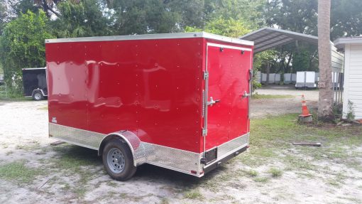 6x12 SA Trailer - Red, Ramp, Extra Height, Door in V-Nose