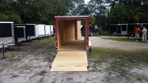 6x12 SA Trailer - Red, Ramp, Extra Height, Door in V-Nose