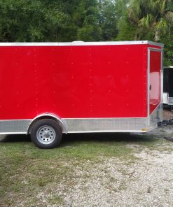 6x12 SA Trailer - Red, Ramp, Extra Height, Door in V-Nose