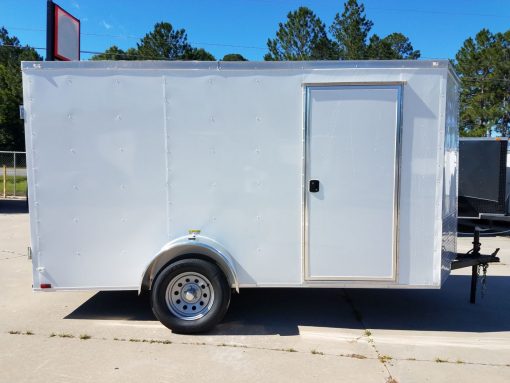 6x12 SA Trailer - White, Double Doors, Side Door, Extra Height, Side Vents