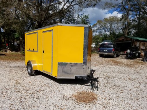 6x12 SA Trailer - Yellow, Double Doors, Side Door, Extra Height, Concession Door