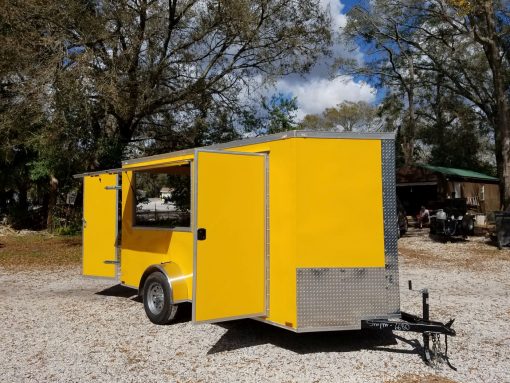 6x12 SA Trailer - Yellow, Double Doors, Side Door, Extra Height, Concession Door