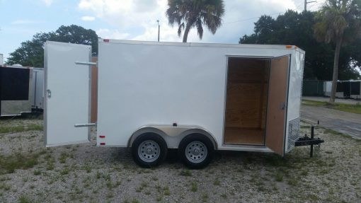 6x12 TA Trailer - White, Double Doors, Side Door, Extra Height