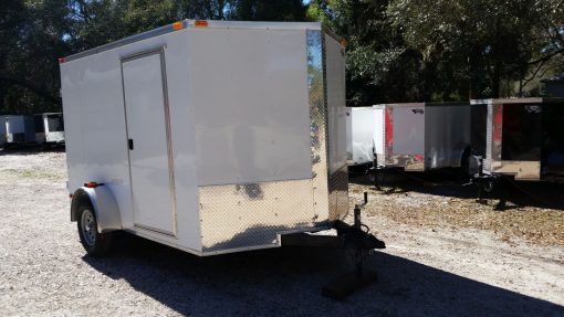 7x10 SA Trailer - White, Barn Doors, Side Door, Extra Height, Electric Brakes