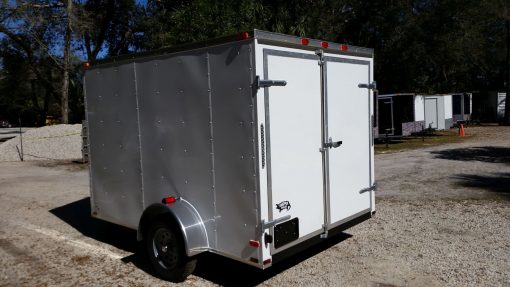 7x10 SA Trailer - White, Barn Doors, Side Door, Extra Height, Electric Brakes