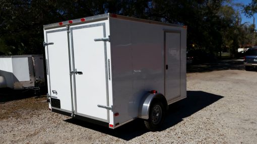 7x10 SA Trailer - White, Barn Doors, Side Door, Extra Height, Electric Brakes