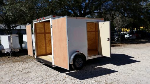 7x10 SA Trailer - White, Barn Doors, Side Door, Extra Height, Electric Brakes