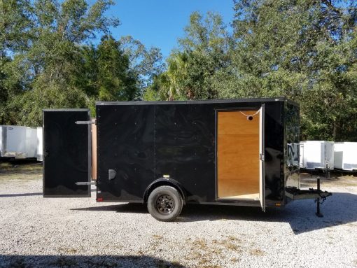 7x12 SA Trailer - Black with Blackout Package, Barn Doors, Side Door, Brakes, Extra Height