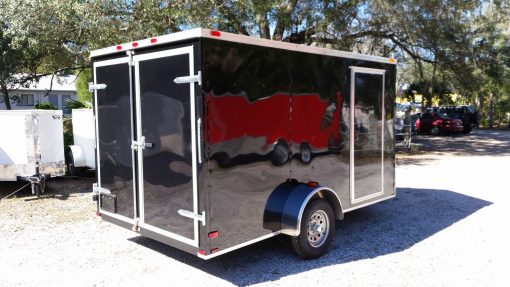 7x12 SA Trailer - Black, Barn Doors, Side Door, Brakes, Extra Height