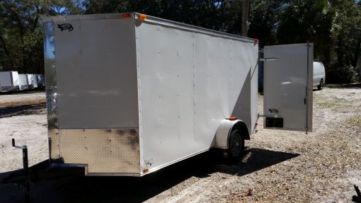 7x12 SA Trailer - White, Barn Doors, Side Door, Brakes, Extra Height