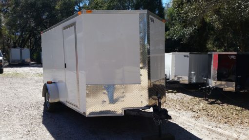 7x12 SA Trailer - White, Barn Doors, Side Door, Brakes, Extra Height