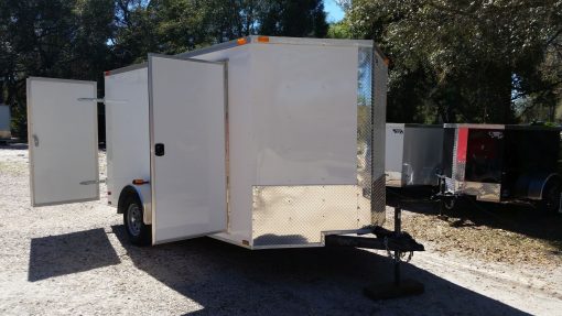 7x12 SA Trailer - White, Barn Doors, Side Door, Brakes, Extra Height